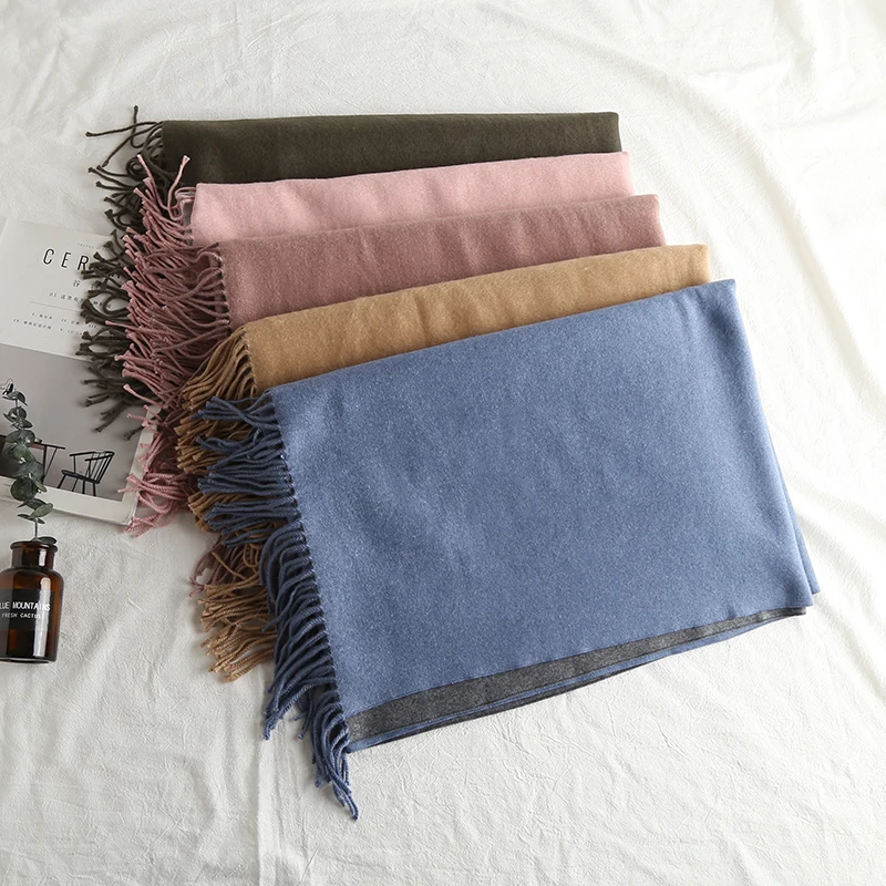 Новинка 2017 корейский стиль шерстяной однотонный шарф двухсторонний