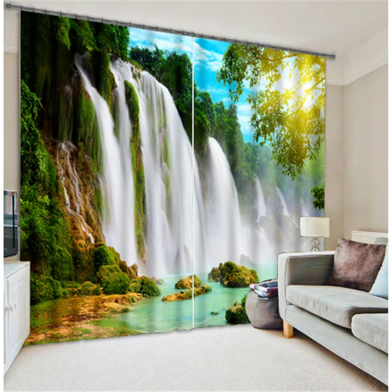 

Customized Waterfall Luxury 3D Blackout Window Curtain Drapes For Living room Bed room Hotel Wall Tapestry Cortinas