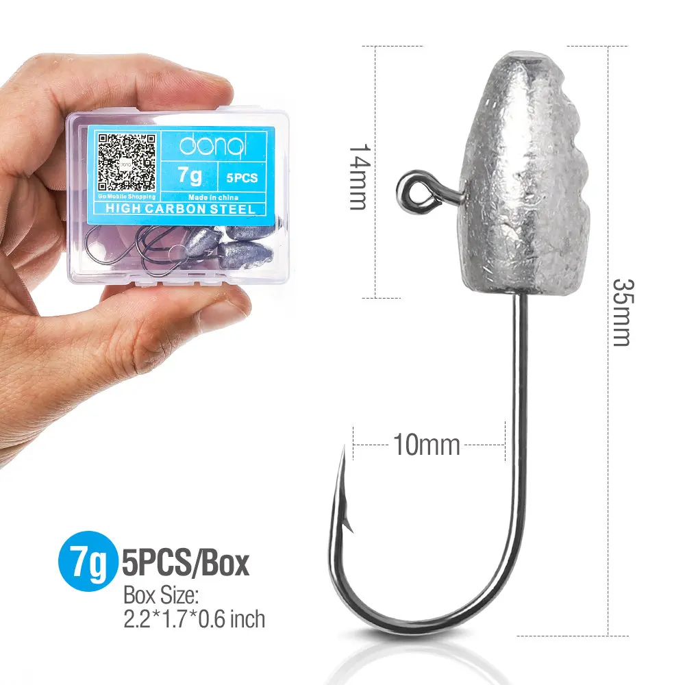 7g DONQL 5 шт./кор. открытые Lead Jig Head острый крючок с зазубринами для Мягкая приманка со свинцовым крюк для Карп рыболовные снасти аксессуары - Цвет: 7g
