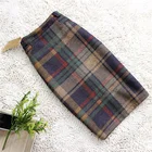 Женская клетчатая юбка с высокой талией, осенне-зимняя облегающая шерстяная юбка размера плюс, модная винтажная офисная юбка-карандаш