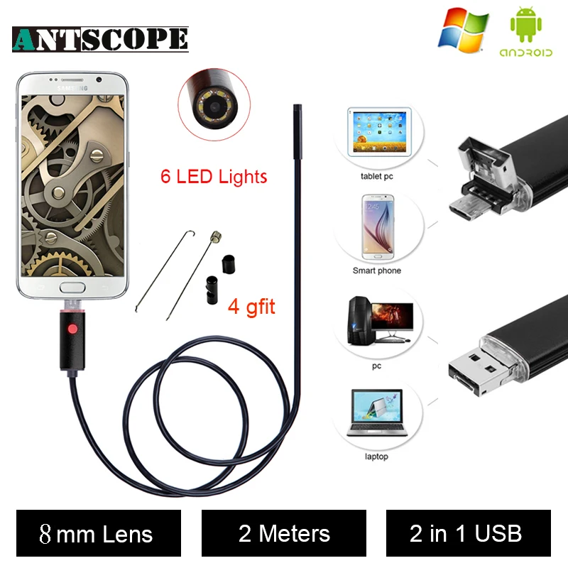 Antscope Android эндоскоп 8 мм USB эндоскопическая камера 720 P контроль 2 м Бороскоп 46|android