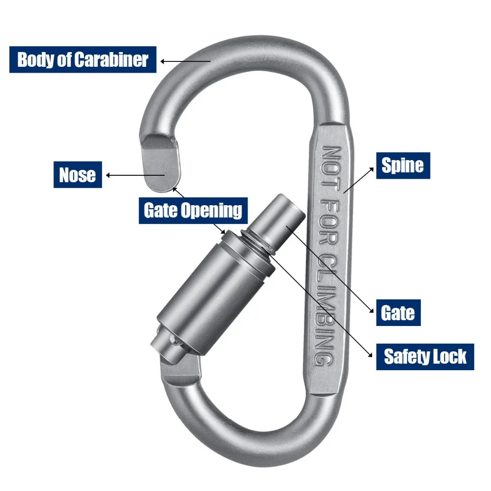 Алюминиевый карабин D образное кольцо зажим для ключей крепкий и светильник