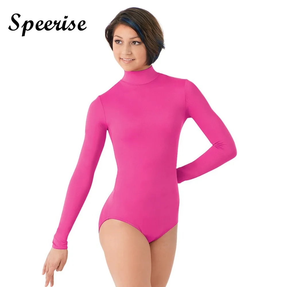 Sperise взрослый Turtlenect с длинным рукавом гимнастики трико балетное из спандекса