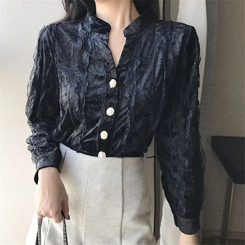 Hzirip 2019 Retro Fashion Spring Autumn Loose Casual Blouse Female Tops Sweet Vintage Pearls High Quality Sexy Single Breasted | Женская