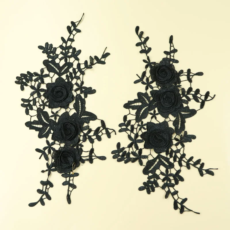 1 пара золотистые серебристые черные кружевные аппликации 3D цветы кружевная