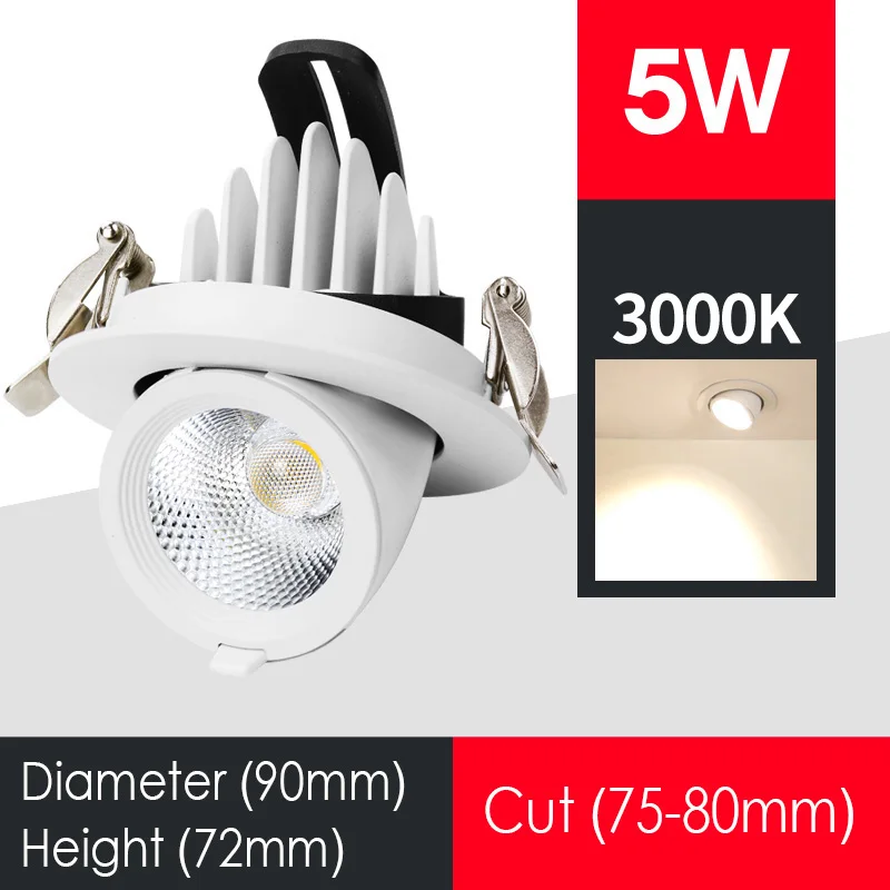 Dimmable Светодиодный точечный светильник со слоном в носу, встраиваемый потолочный светильник COB, светильник для гостиной, коридора, магазина одежды, осветительные приборы - Испускаемый цвет: 5W --- Warm White