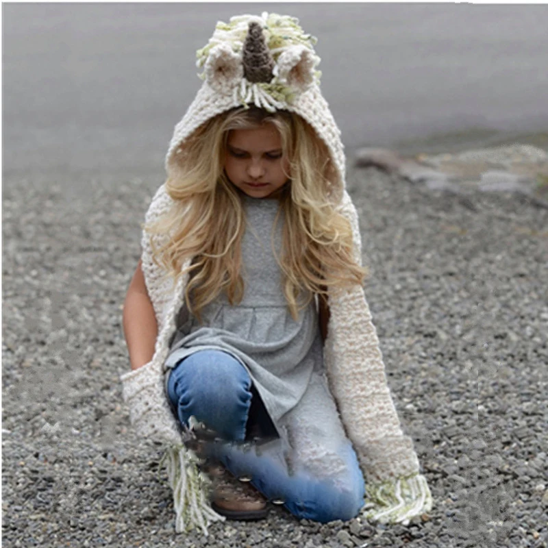 Новая осенне зимняя детская шапка с единорогом шерстяной шарф один плащ шаль