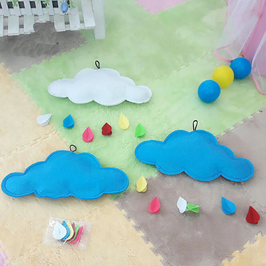 Kids's Educational Puzzle Play Toy Handmade Non-woven Clouds Raindrop Children Tent Bed Hanging Decortion Accessories 2021 | Игрушки и