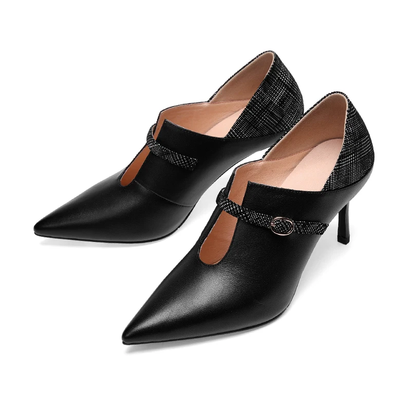 Осенние женские туфли лодочки ISNOM в западном стиле из коровьей кожи клетчатая