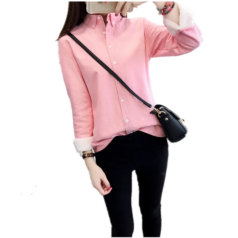 Повседневная одежда женская рубашка 2020 корейские однотонные осенне зимние плотные теплые женские топы и