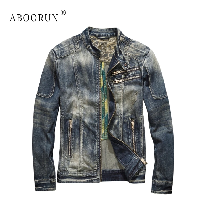 

Джинсовая куртка ABOORUN x2109 Мужская, приталенная джинсовая куртка из денима в стиле пэчворк, на молнии, пальто, весна-осень