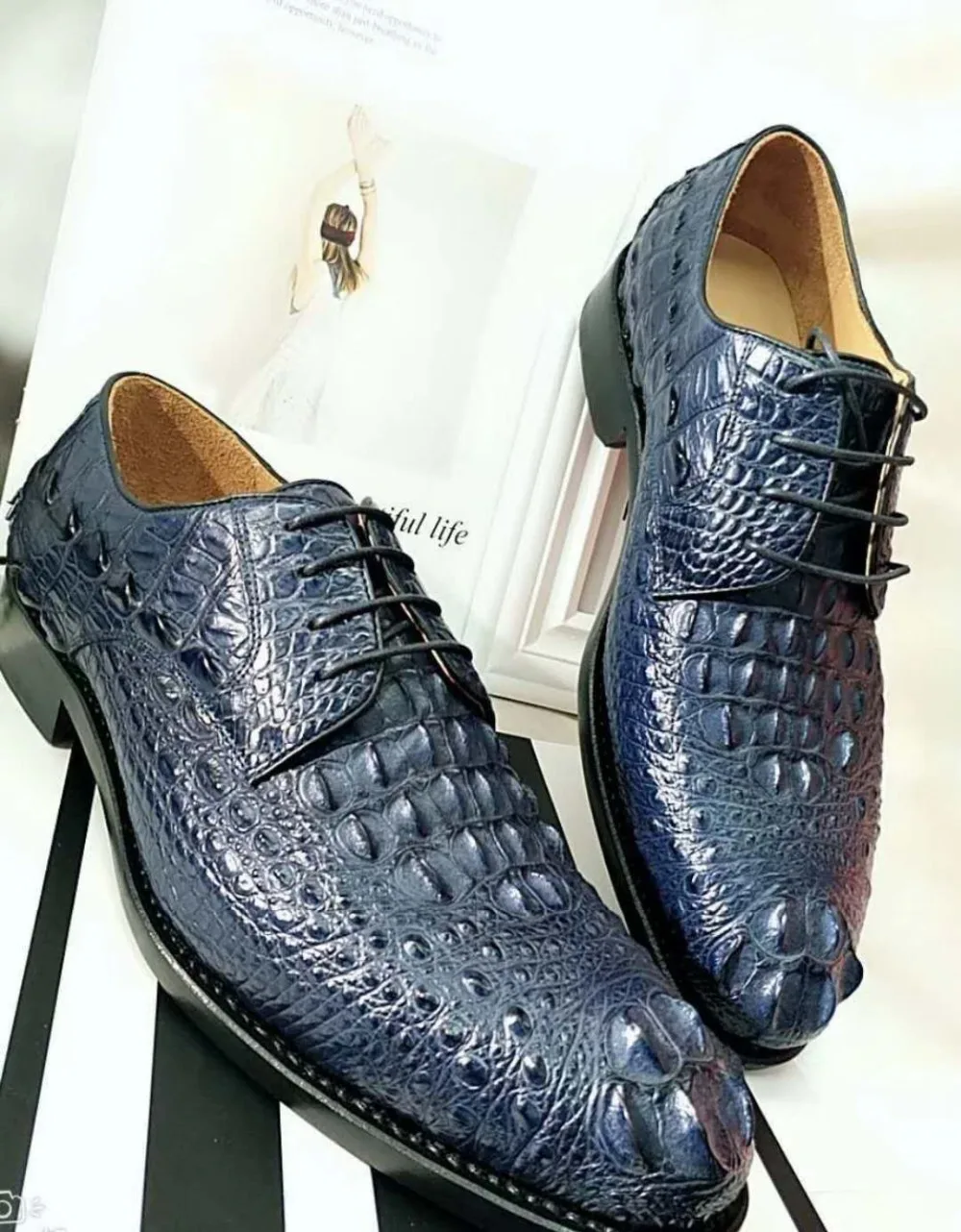 Фото Мужская обувь из 100% натуральной кожи крокодила Прочная однотонная мужская с
