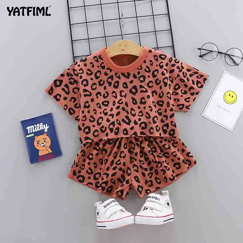 YATFIML летняя одежда для маленьких девочек комплект хлопок короткий рукав леопардовые топы+ шорты повседневное малышей 2 шт. детская ЮБК - Цвет: style2