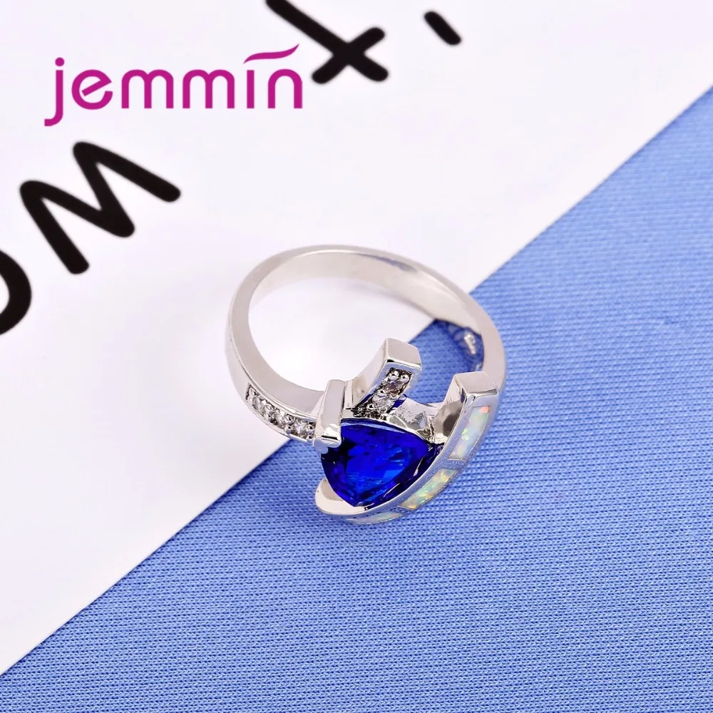 Jammin S925 кольцо стерлинговоe серебряное со стрелкой через дизайн Halo Blue Crystal и белое