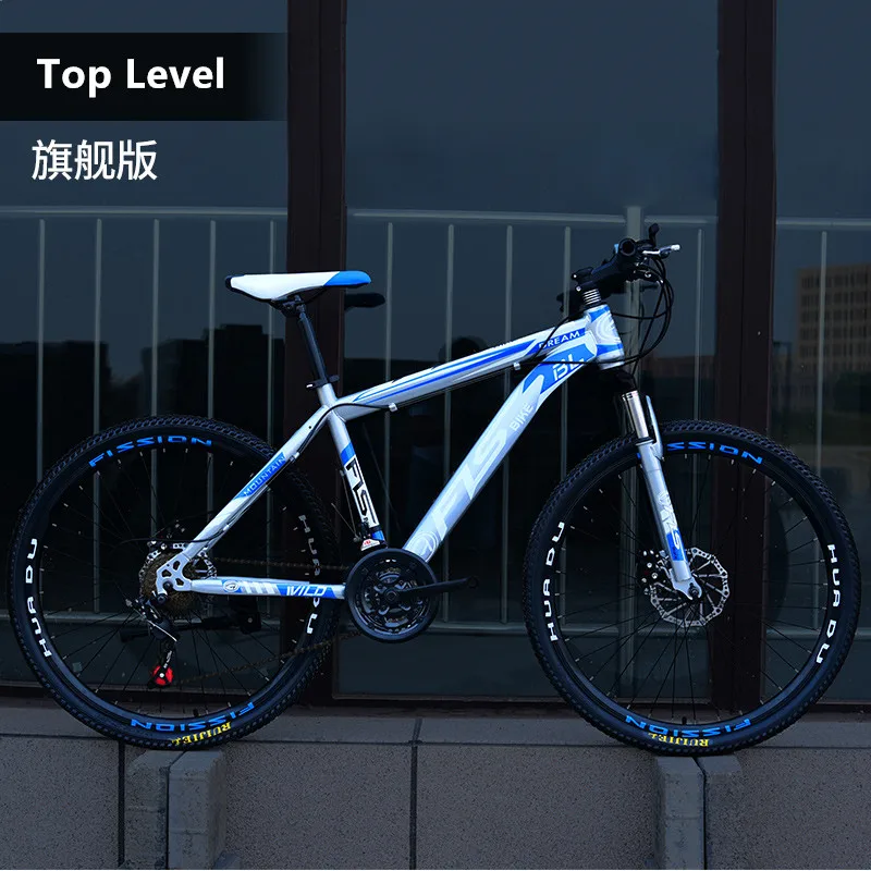 Top Silver Blue Бренд, рама из углеродистой стали для горного велосипеда, 24/26 дюймов, колеса, 27 скоростей, двойной дисковый тормоз, велосипедный спорт на открытом воздухе, горные велосипеды - Цвет: Top Silver Blue