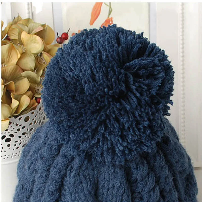 Большой помпон шапки однотонные женские зимние вязаные Skulies & Beanies Бесплатная