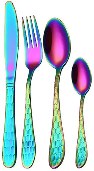 colorful 4pcs Набор столовых приборов из высококачественной стали с водяным кубом, ложка, вилка, нож, чайная ложка, набор посуды, роскошные столовые приборы, наборы посуды - Цвет: colorful 4pcs