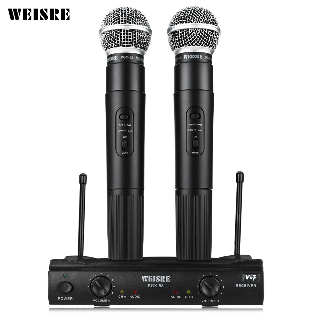 WEISRE PGX58 VHF UHF двойной профессиональный беспроводной микрофон с приемником для BM 800 караоке микрофон вечерние караоке-студия