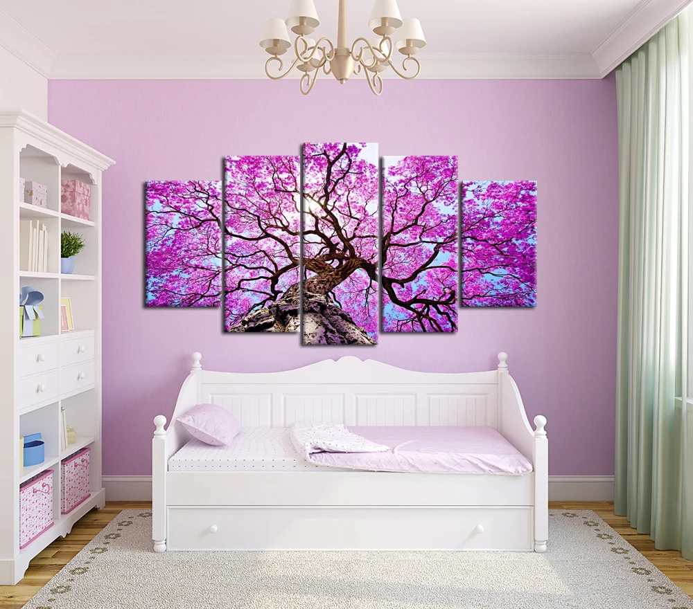 5 панелей/набор HD большое дерево природа пейзаж холст картина Цветущий цветок