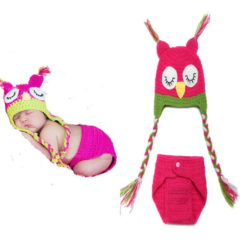 Вязаный детский комплект для фотосъемки с изображением забавной совы шапочки и