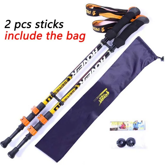 2 pcs black with bag Пионер ультра-легкий Регулируемый Кемпинг Туризм Прогулки Треккинг палка альпеншток углеродное волокно Альпинизм лыжи треккинг Полюс - Цвет: 2 pcs black with bag