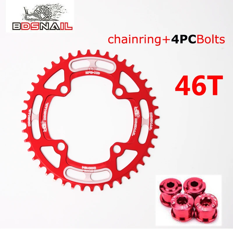 BDSNAIL 104BCD горная велосипедная передняя звезда 44 T 46 T 48 T 50 T 52 T MTB велосипедная передняя звезда узкая широкая цепь колесные болты с одной скоростью - Цвет: 46T-Red
