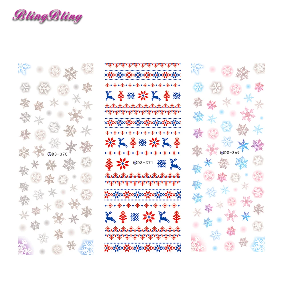 Blingbling 2 шт. Рождество гвозди книги по искусству стикеры серый Снежинка воды
