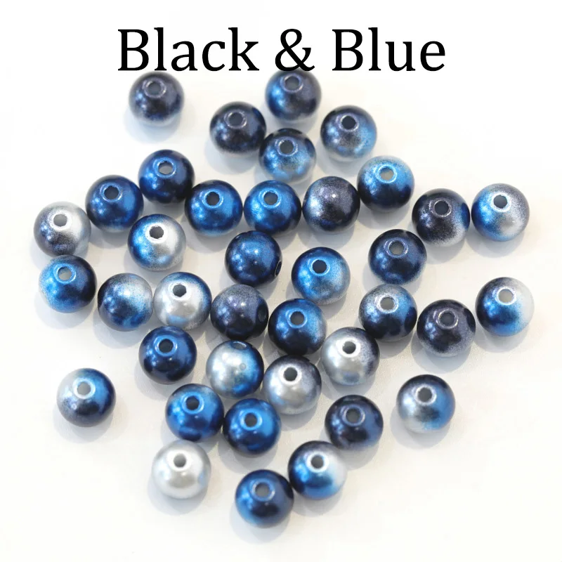 Black Blue ABS имитация жемчуга бусины с отверстием многоцветный круглый пластик акрил разделитель свободные бусины DIY Браслеты Изготовление ювелирных ожерелий - Цвет: Black Blue