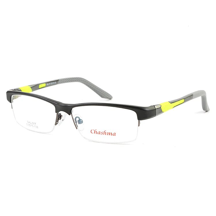 Бренд Chashma TR90, оправа из алюминия и магния, весенние петли, модные полуоправы, очки в спортивном стиле, оправы для очков для мужчин - Цвет оправы: Black with Gray