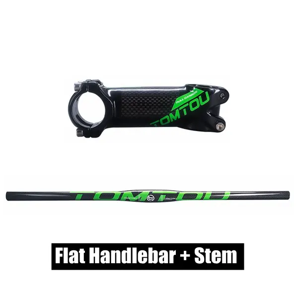 Green Flat Set TOMTOU глянцевый 3K Углеродное волокно велосипед MTB комплекты для руля плоский стояк руля 31,8 мм для частей горного велосипеда-TS6T03 - Цвет: Green Flat Set