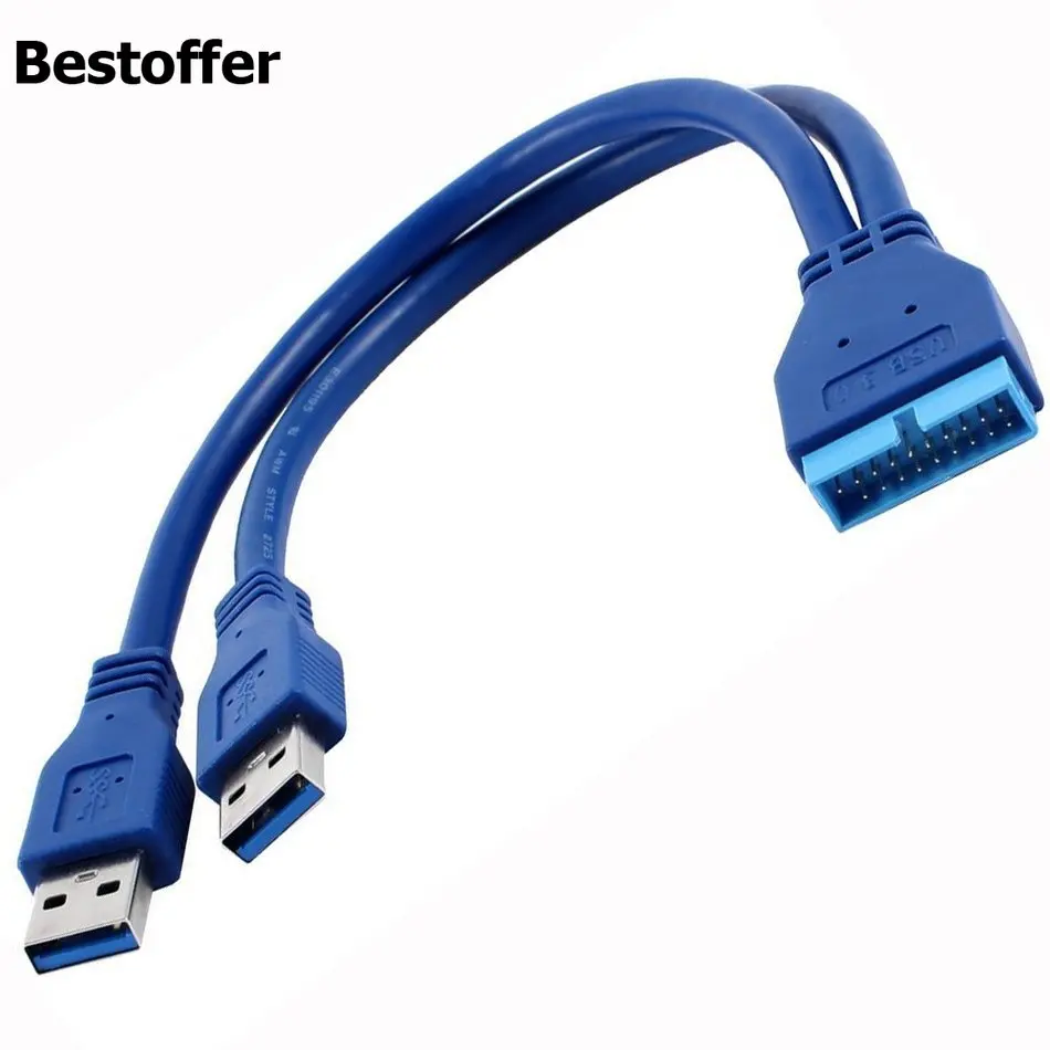 Двойной 2-портовый USB 3 0 тип A штыревой разъем адаптер Шнур 20Pin папа материнская