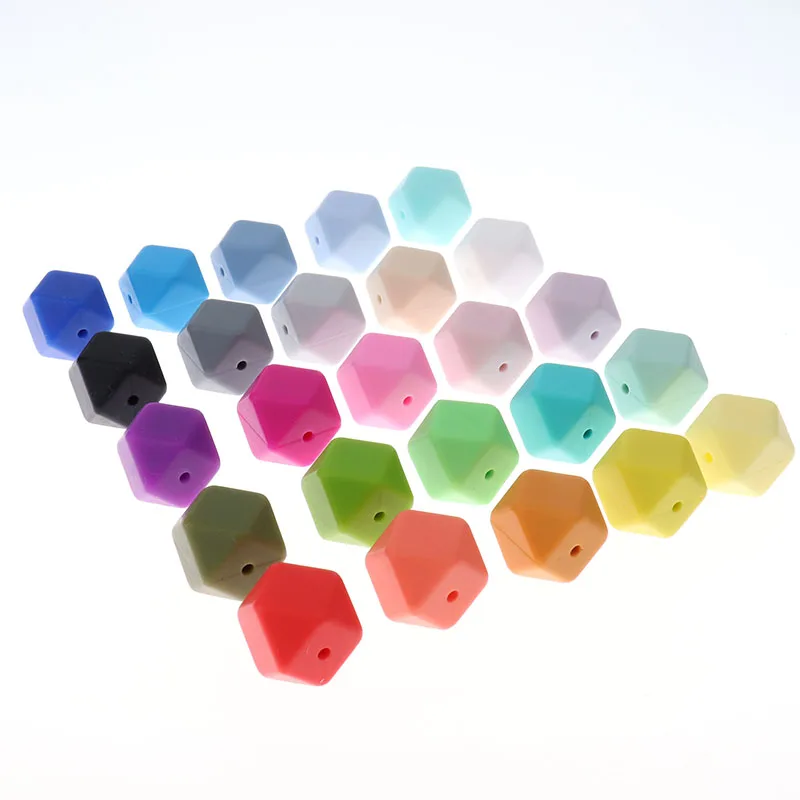 Collar de dentici&oacute;n para beb&eacute;, colgante hexagonal de 17mm y 15 piezas, sin Bpa, cadena de chupete infantil, regalo de lactancia-0
