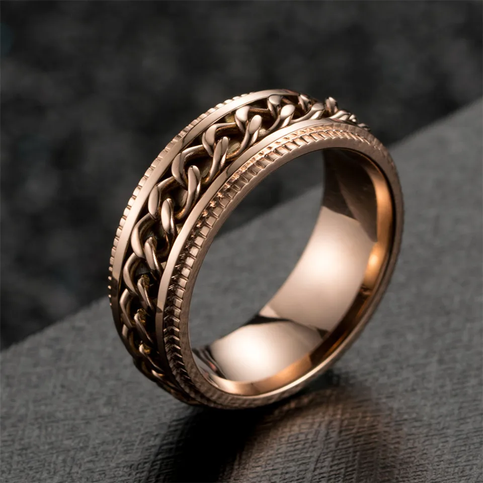 Вращающийся дизайн 3 цвета мужские кольца титановая сталь цепь вертушка для