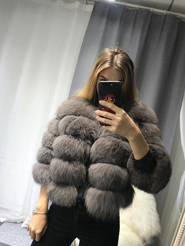 EIFURKOP шуба из натурального Лисьего меха, модное серое натуральное меховое пальто, женская меховая куртка, Большая распродажа, Женское пальто, верхняя одежда