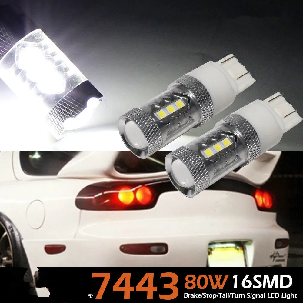 2x VERY BRIGHT 80W T20 7443 WHITE HIGH POWER CREE Chip LED 12V STOP/TAIL LIGHT BULBS CANBUS/Backup Parking Light bulb