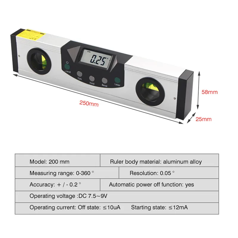 Infrared digital level 150/200/600mm Digital Sprit Level Ray Leveling Measure Instrument Transportador de infrarrojos | Инструменты