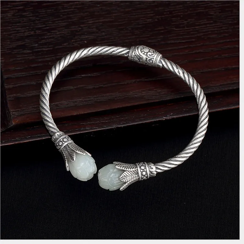 Женский винтажный браслет из серебра 100% пробы с цветами|Гибкие и жесткие