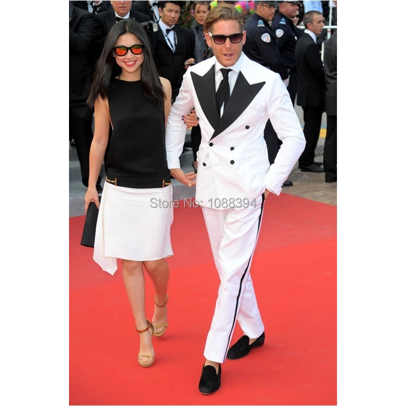 

White Formal Suit Men Double Breasted Slim Fit 2018 Custom Made Groom Wedding Suits For Men Dress Suit Dinner Party Prom Suits