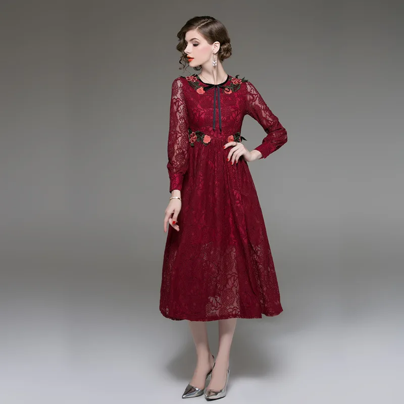 Осень Для женщин с длинным рукавом черного кружева платье vestidos mujer 2018 Vestido
