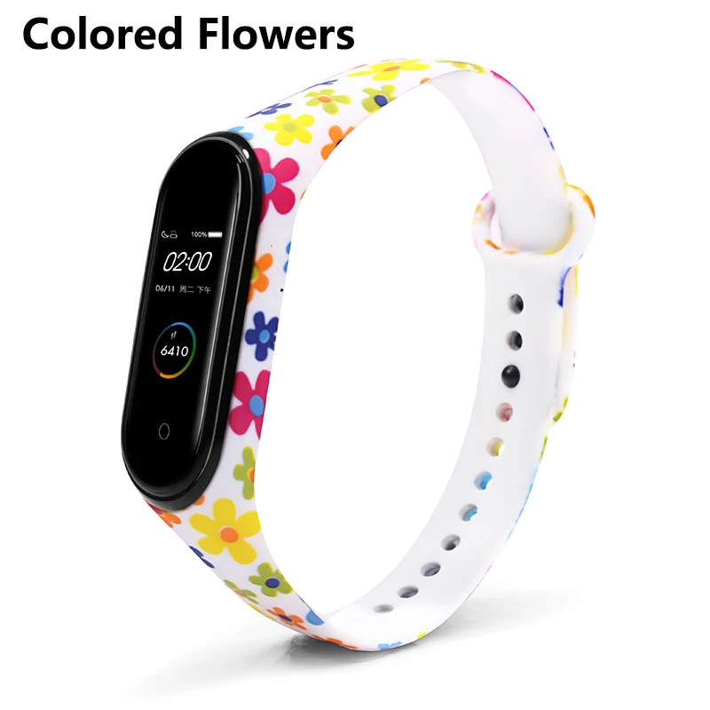 Colored Flowers BOORUI новейший mi band 4 ремешок водонепроницаемый силиконовый ремень с цветами mi band 4 аксессуары сменный ремешок для xiaomi mi 4 - Цвет: Colored Flowers