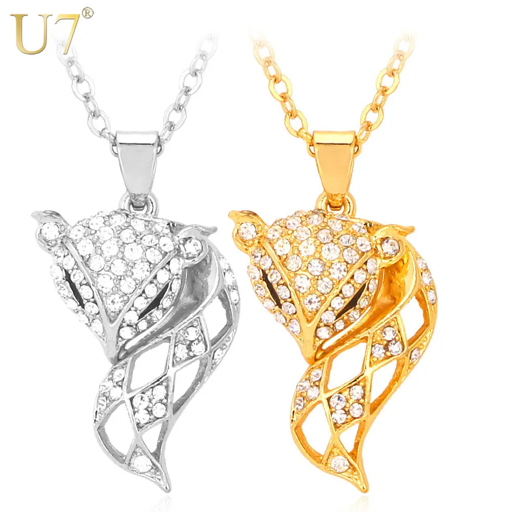 

U7 Hot Fox Pendant Gold/Silver Color Animal Jewelry Wholesale Trendy Elegant Rhinestone Necklaces For Women P465