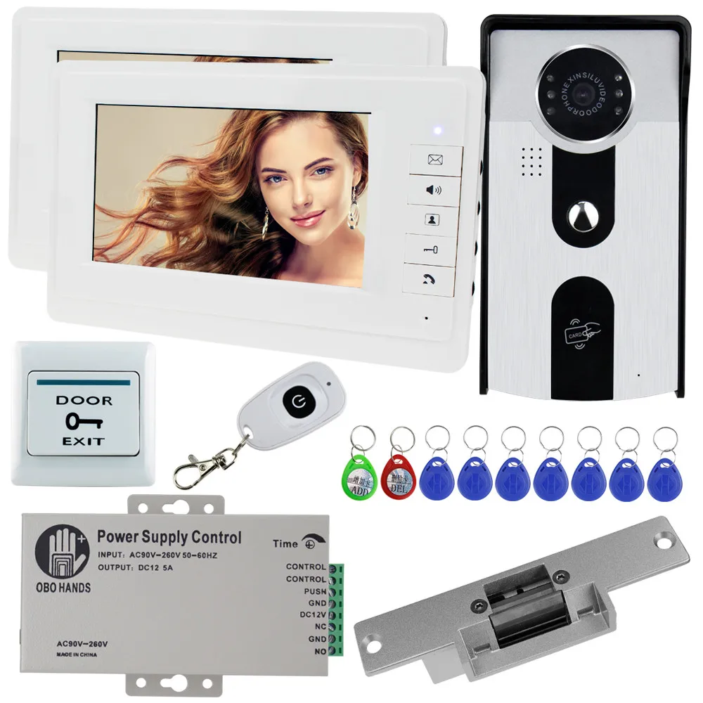 with 2 display " TFT проводной видео домофон комплект RFID камера доступа ИК ночного видения с видео дверной звонок монитор+ электронный замок EM Reader - Цвет: with 2 display