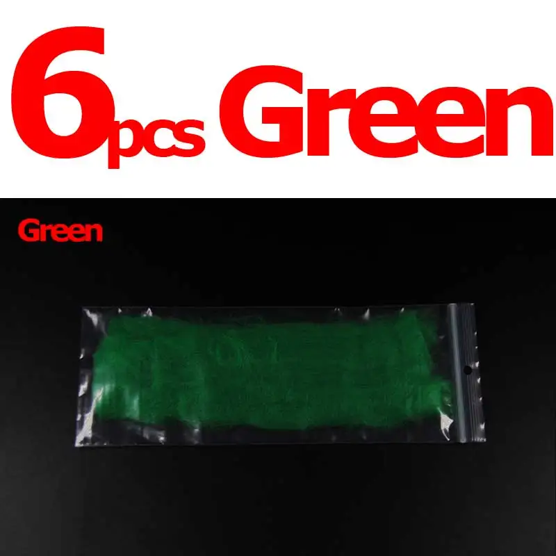 6pcs green Многоцветная мухоловка, яичная пряжа, светящаяся в виде жука, пряжа из волокна, приманка для приманки, парашют, материал для завязывания мушек, розовый, желтый, оранжевый, черный цвет - Цвет: 6pcs green