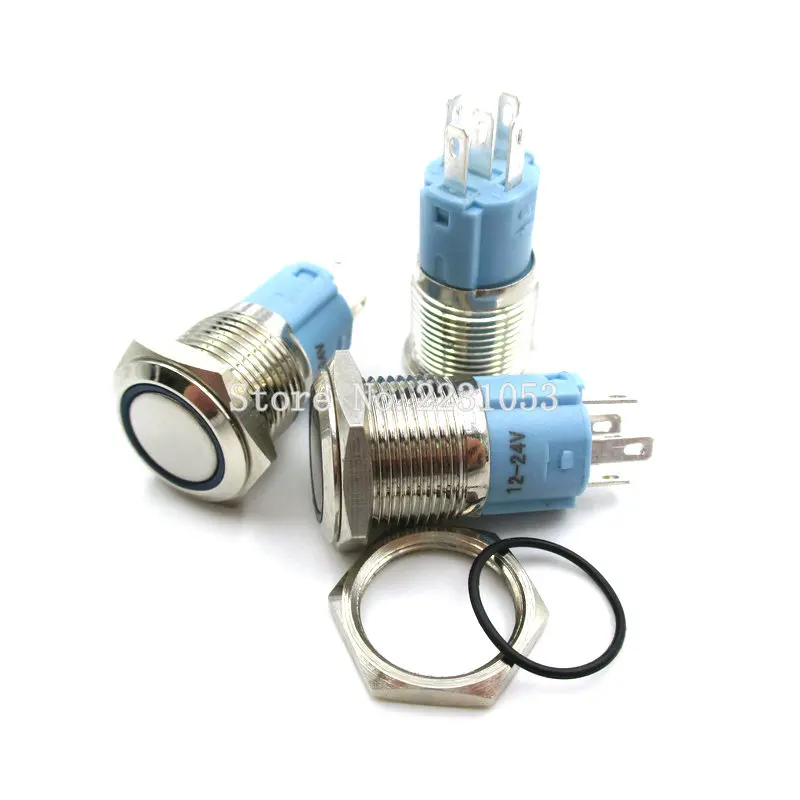 

Металлический светодиодный светящийся мгновенный 16 мм кнопочный переключатель Автомобильная панель 12-24 в кольцевой светло-голубой перекл...