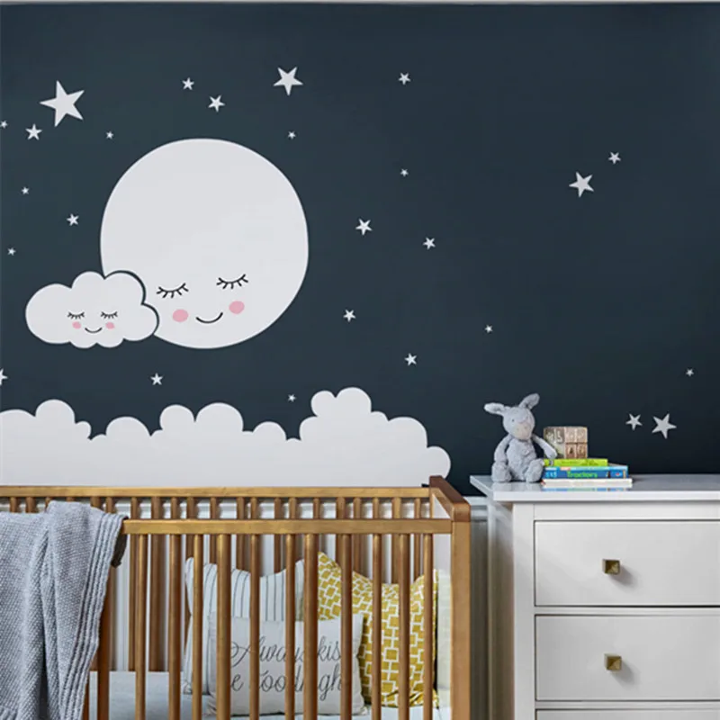 Луной и звездами Наклейка на стену облако стикер детской s для комнаты Decal девушки