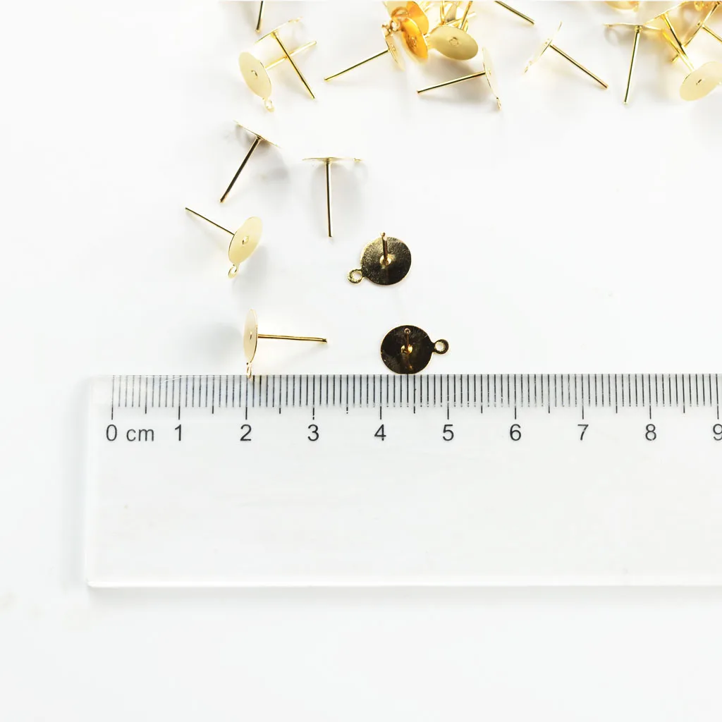 100 шт. модные 10x12 мм плоские серьги гвоздики для ушей DIY держатель бусин жемчужная