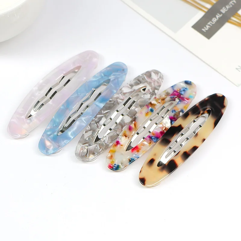 Women Girls Spring Vintage BB Hair Clips Colored Acetic Acid Geometric Hairpins Leopard Tortie Patterns Oval Barrettes