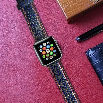 Woven Blue Для Apple Watch Series 4 iWatch ремешок из настоящего углеродного волокна ремешки для часов Apple Watch Series 1 2 3 Leahter браслет 38-42-40-44мм - Цвет ремешка: Woven Blue