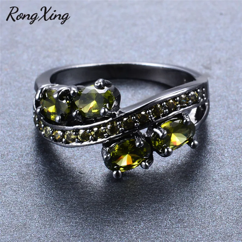 Сверкающие кольца RongXing оливковый зеленый Цирконий для женщин свадебные