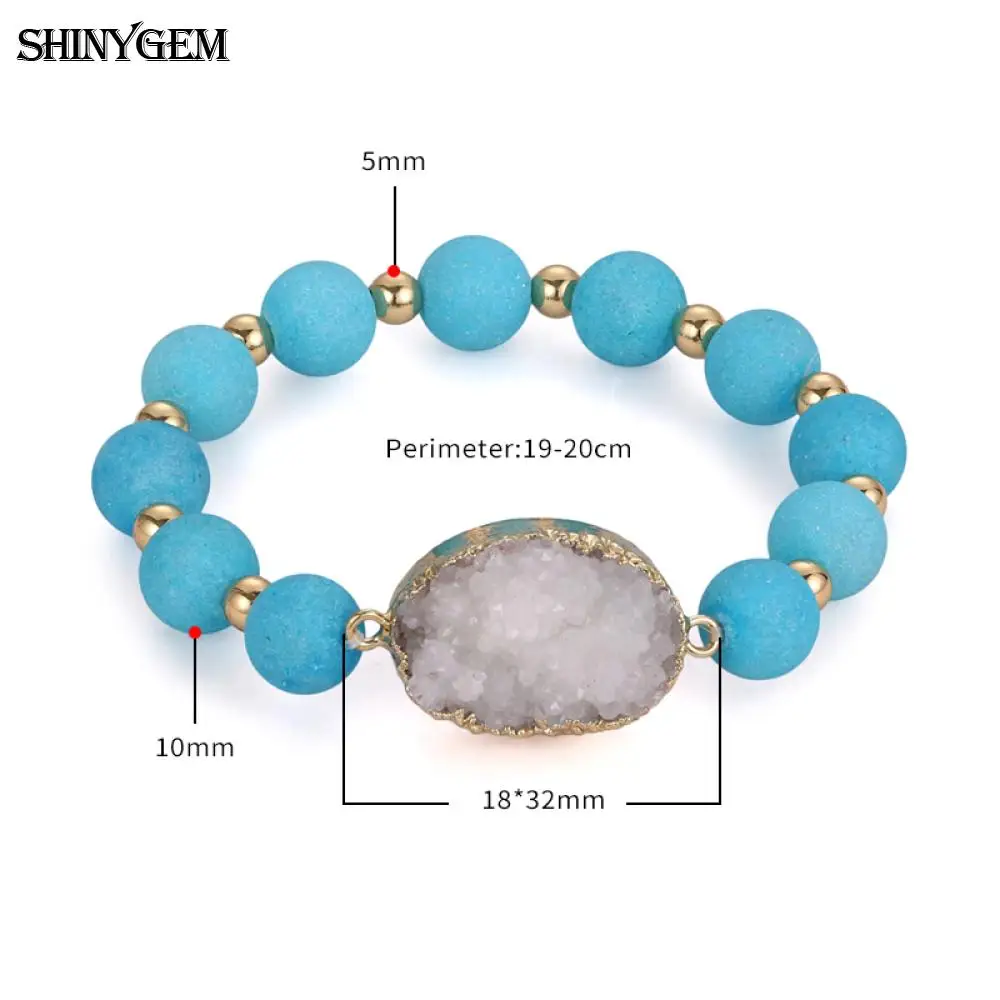 Светильник ShinyGem, Синий Матовый браслет с агатами, ручной работы, натуральный камень, браслет, опт, белый минеральный, друза, очаровательный браслет для женщин